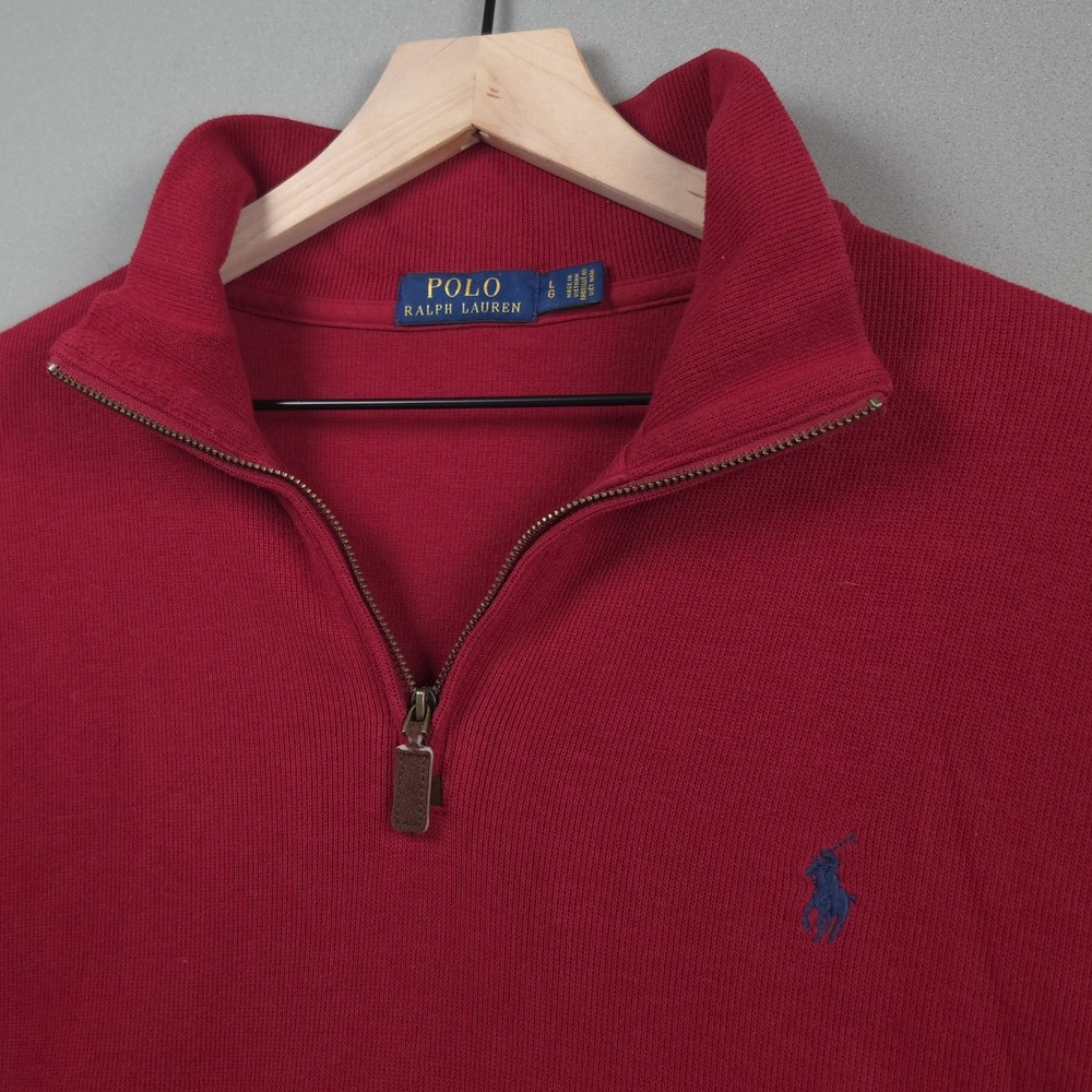Polo Ralph Lauren Estate Rib Quarter Zip Pullover Sweater Crimson Red Mens Large